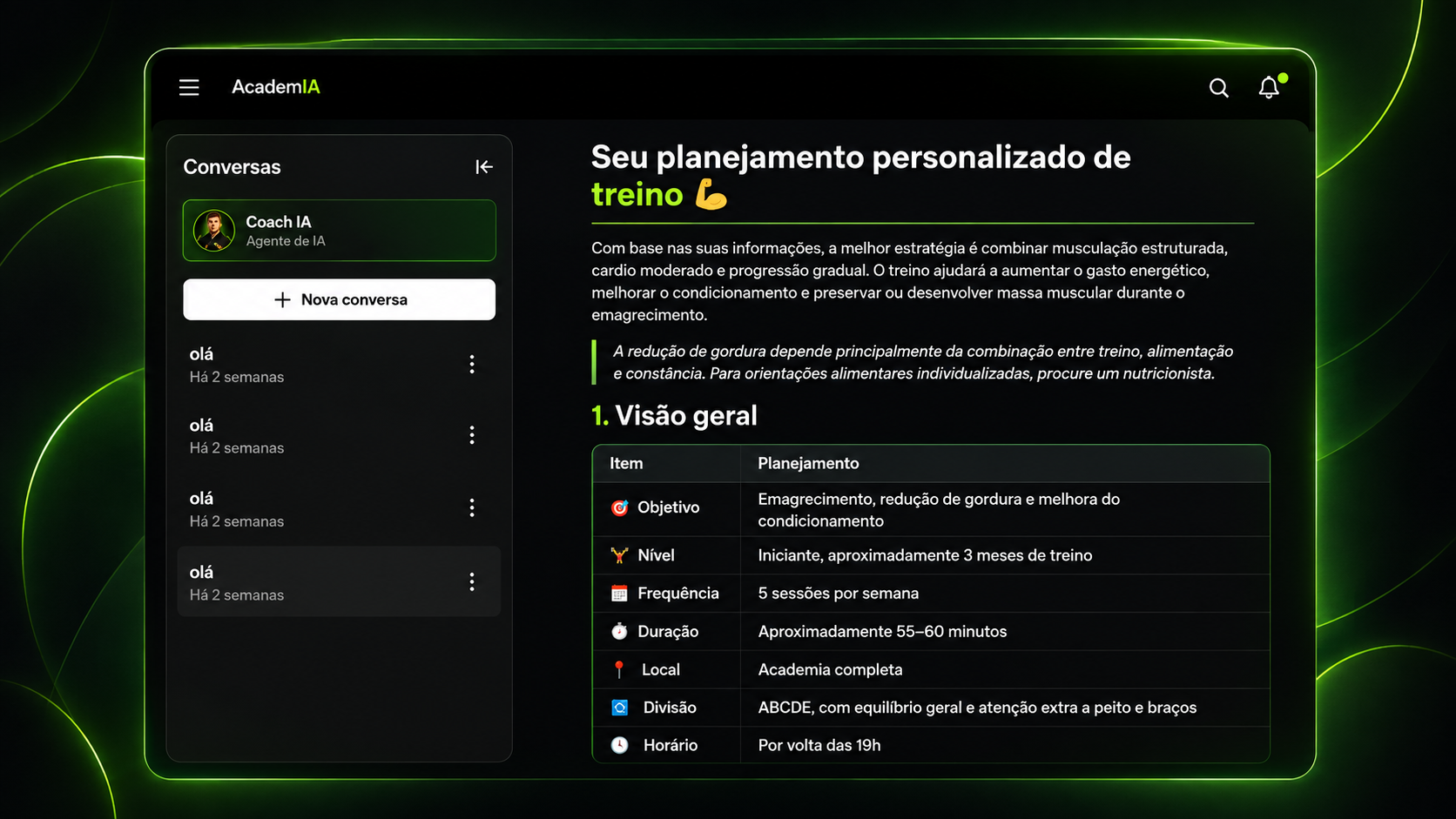 Conversa com um agente de IA da AcademIA