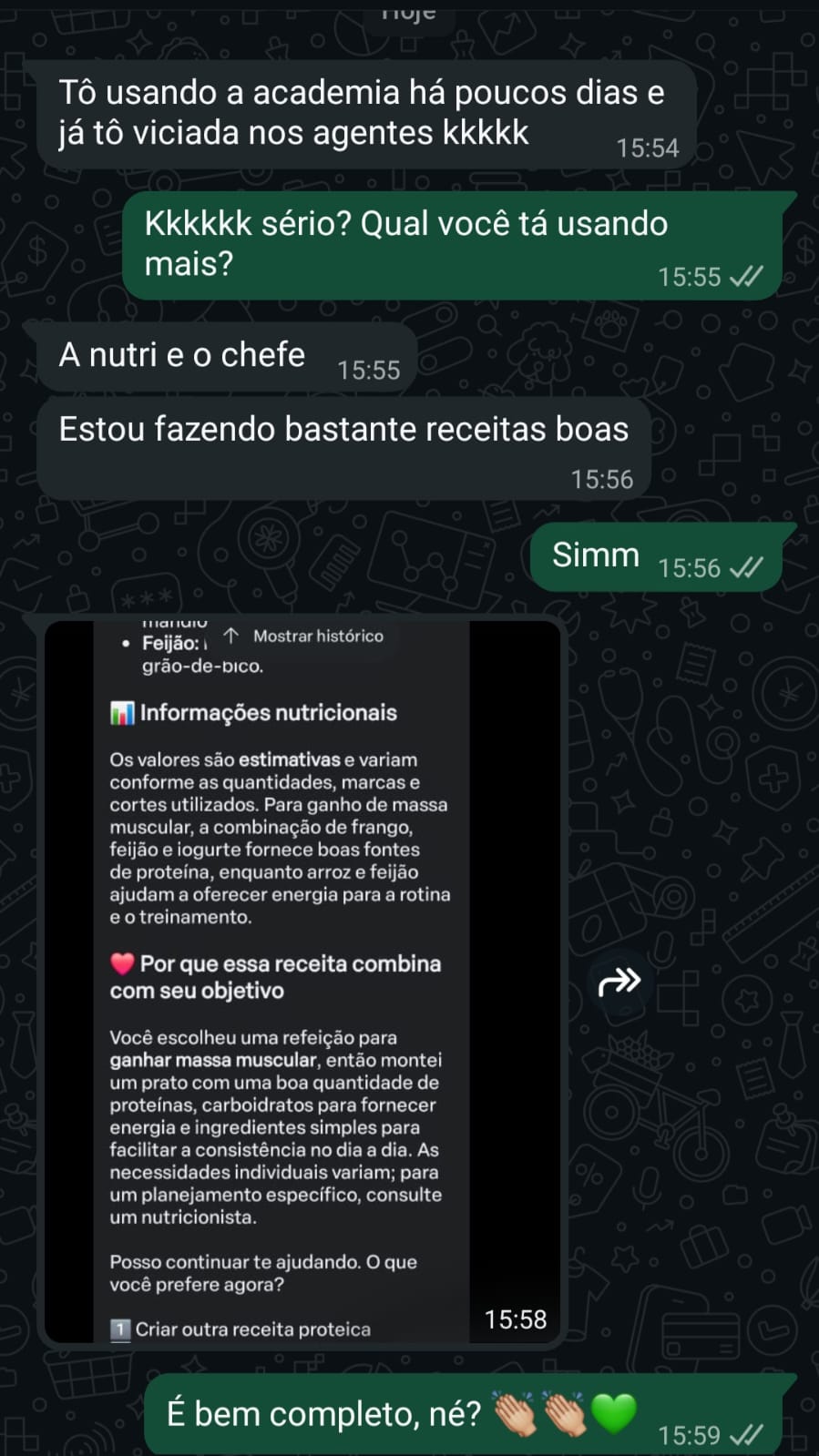 Mensagem de aluno da AcademIA no WhatsApp, depoimento 1