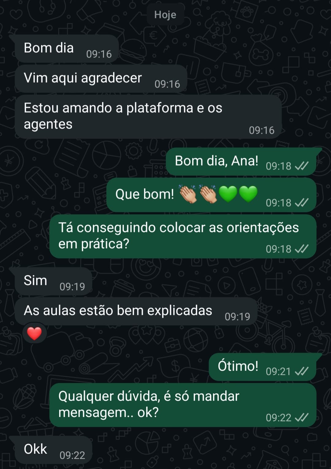 Mensagem de aluno da AcademIA no WhatsApp, depoimento 4