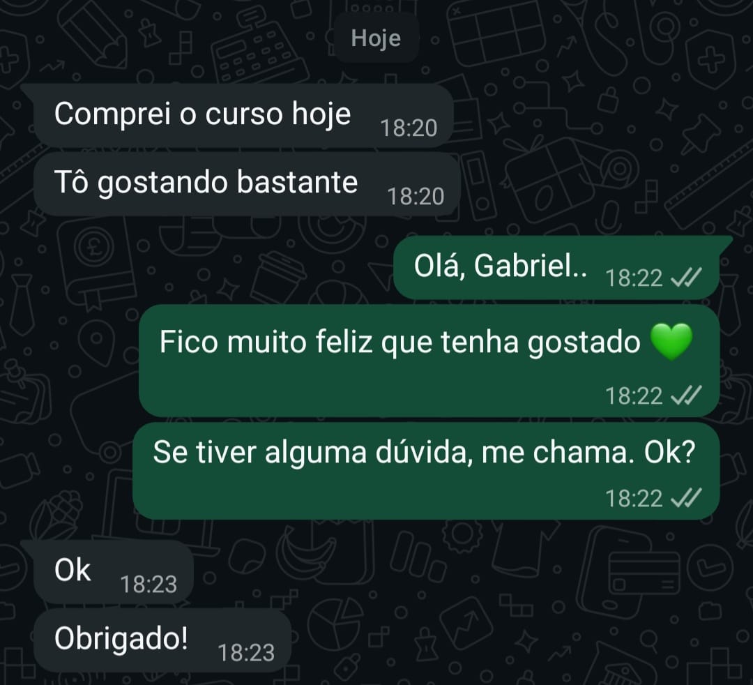 Mensagem de aluno da AcademIA no WhatsApp, depoimento 7